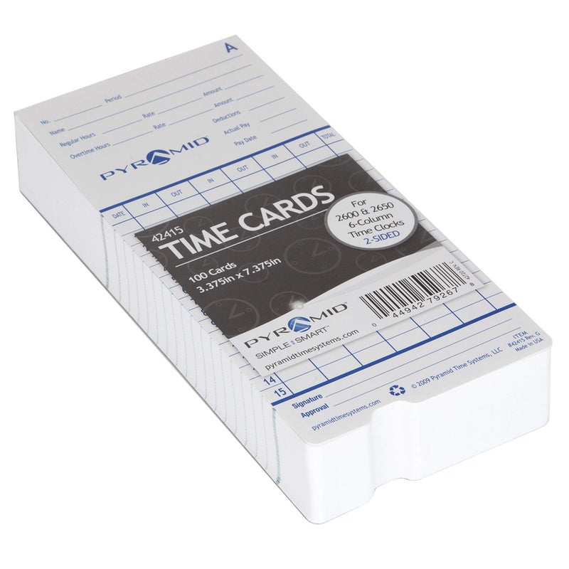 Pyramid Time Systems - Authentic Time Cards (42415) for Pyramid Models 2500  2500K1  2600 and 2650 Aligning Time Clocks  Double Sided Time Sheets (3.38 x 7.44 in) - 100 Time Cards - Blue/Green - Image 2